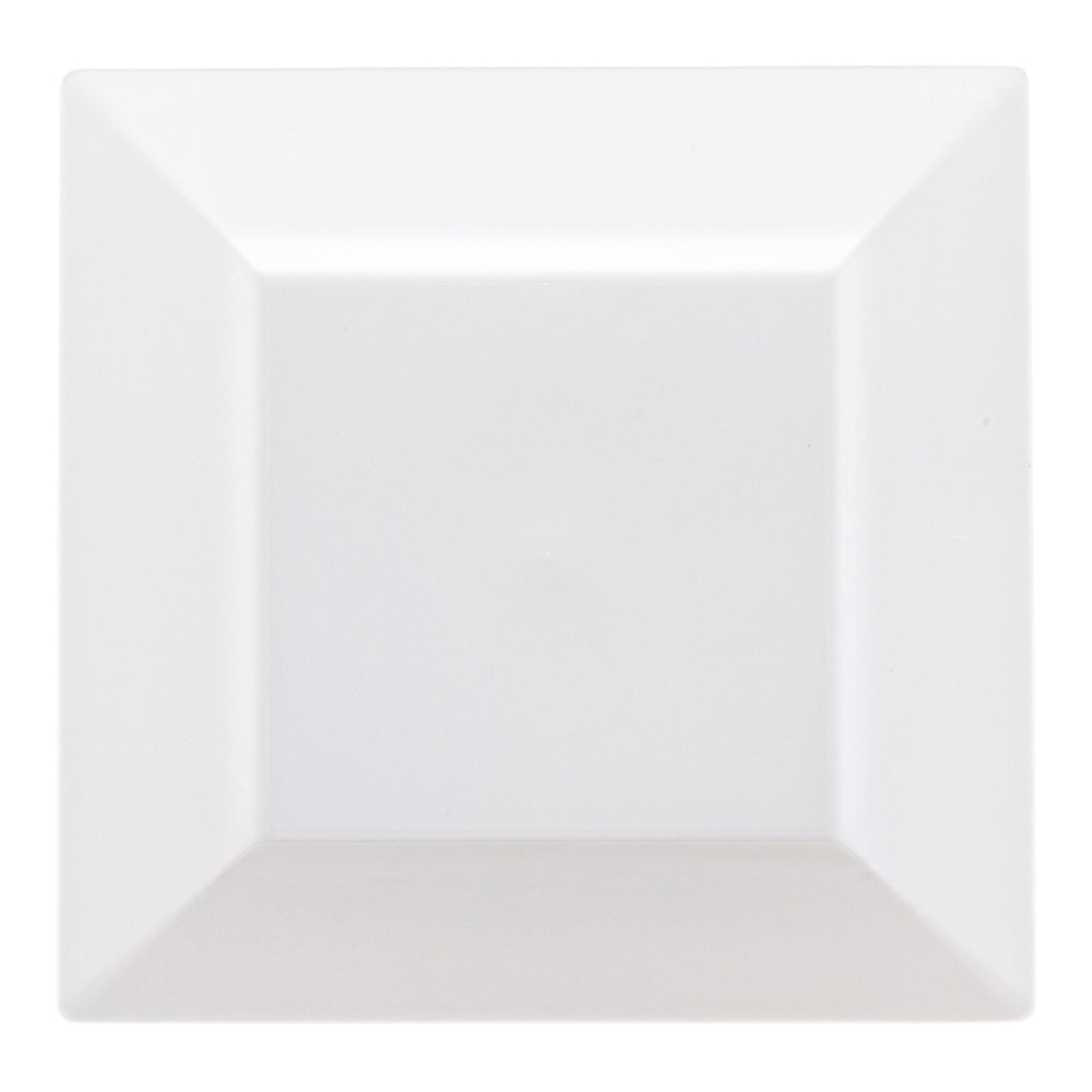 100 Square White 9 1/2" Plastic Modern Plates and 100 Moderna Silver Plastic Cutlery Sets