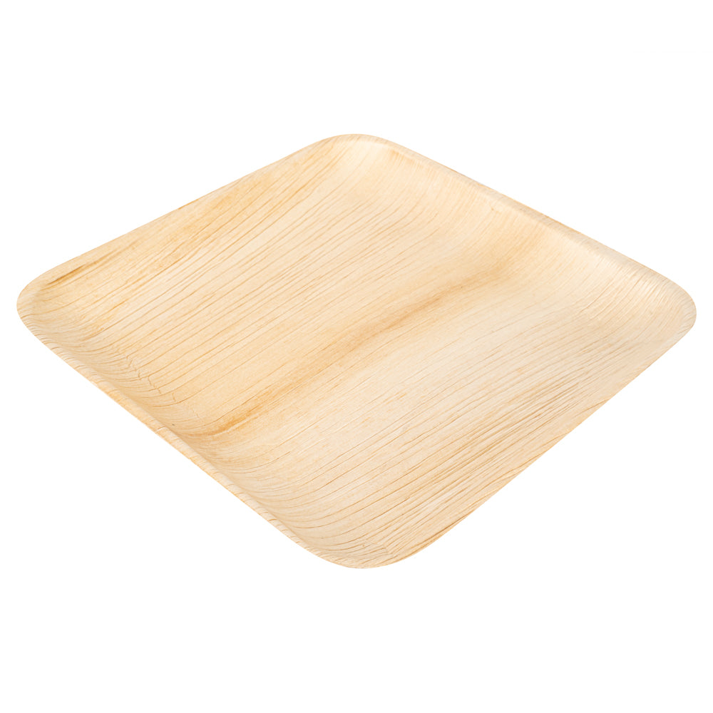 100 Indo Square 9" Natural Palm Leaf Plates and 100 Natural Bamboo Disposable Flatware Sets