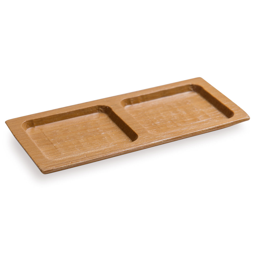 100 Rectangle Natural 4.75" Bamboo Duo Plates and 100 Natural Bamboo 3.5" Mini Spoons