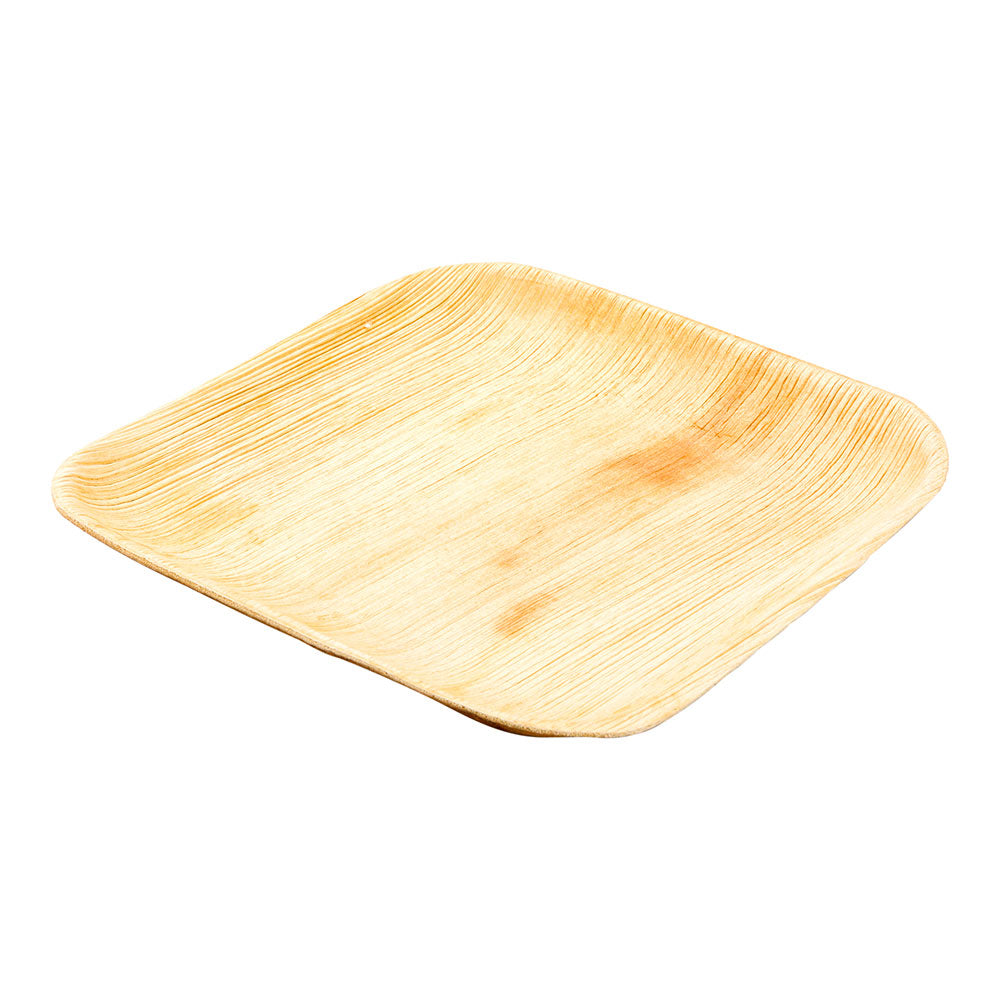 100 Indo Square 6" Natural Palm Leaf Plates and 100 Natural Bamboo 3.5" Mini Spoons