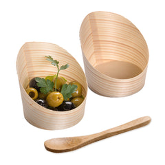 100 4 oz Round Natural Wood Mini Incline Cups and 100 Natural Bamboo 3.5