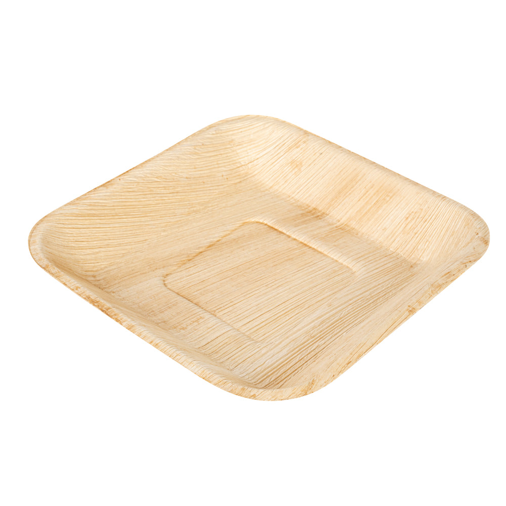 100 Indo Square 6.5" Natural Palm Leaf Plates and 100 Natural Bamboo 3.5" Mini Forks