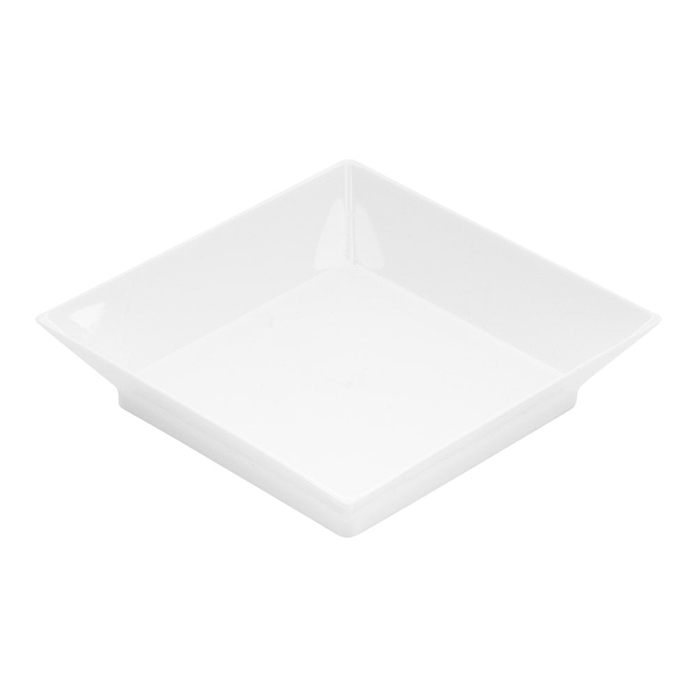 100 Square White 2.5" Plastic Mini Modern Plates and 100 Silver Plastic 4" Mini Forks