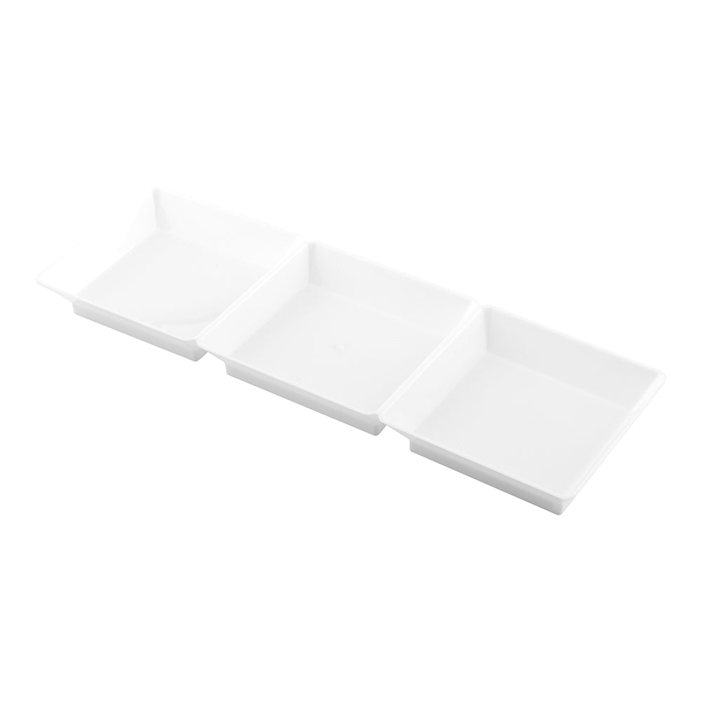 100 Rectangle White 7.5" Plastic Terzetto Mini Plates and 100 Silver Plastic 4" Mini Forks