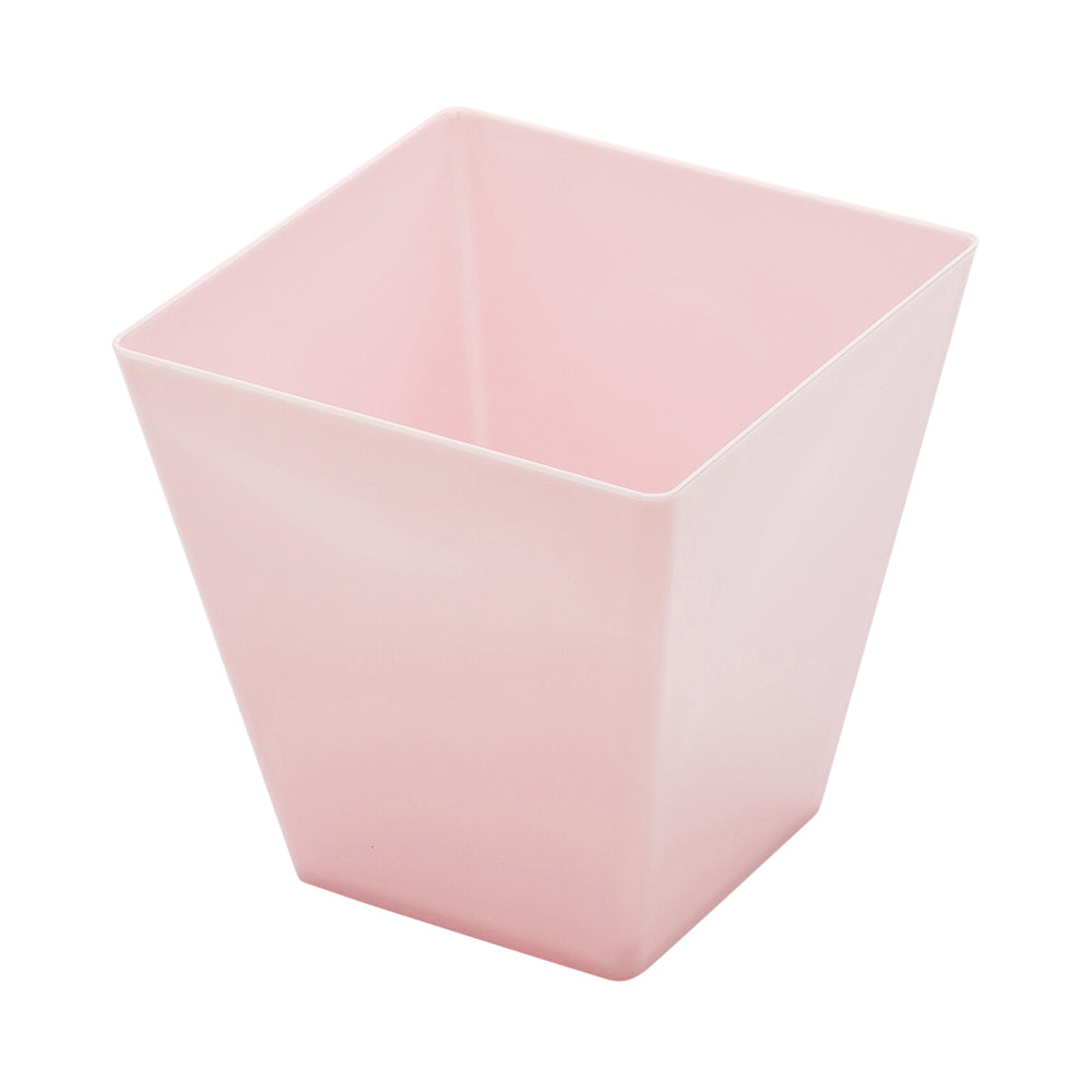 100 8 oz Square Powder Pink Plastic Large Kova Cups and 100 Silver Plastic 4" Mini Forks