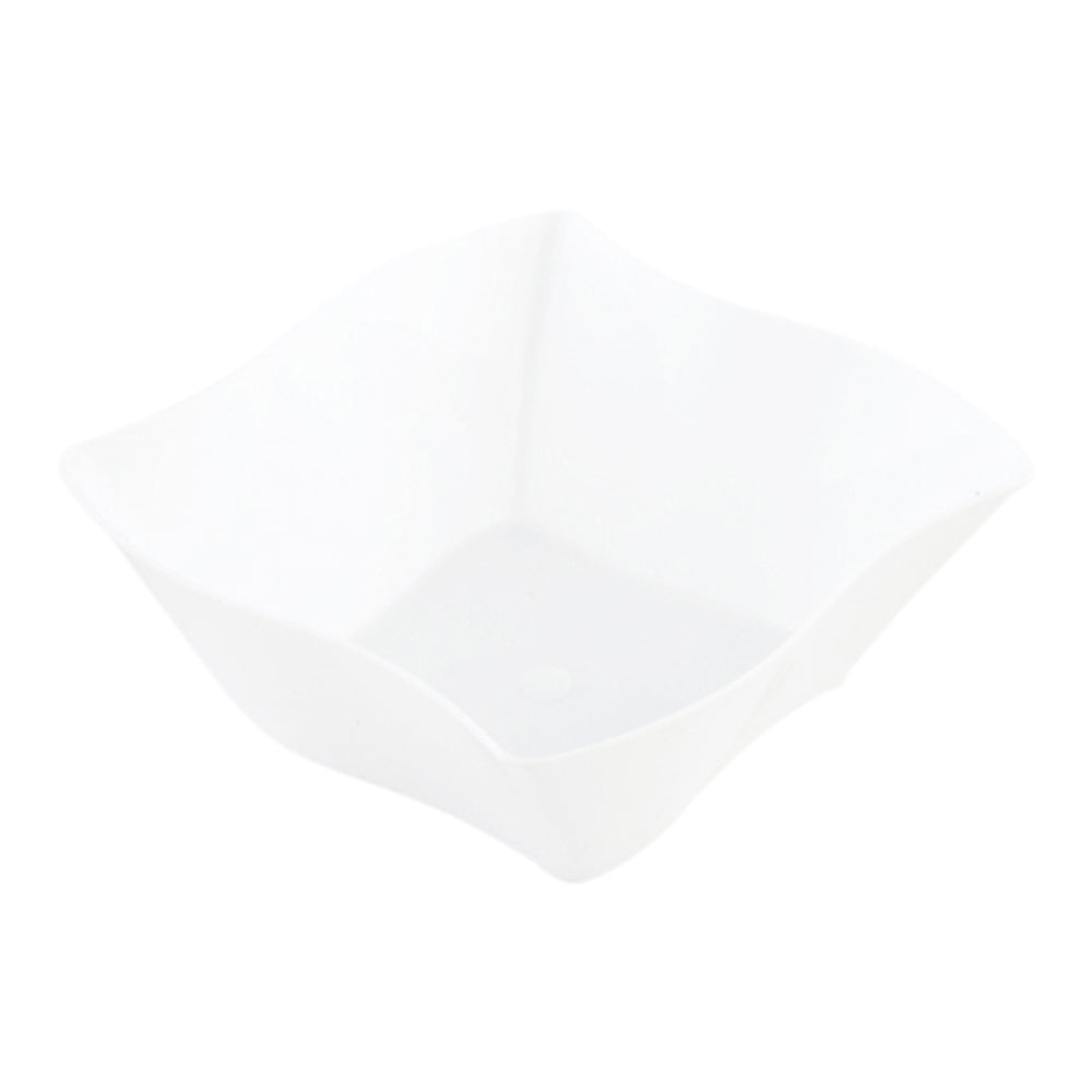 100 6 oz Square White Plastic Aqua Bowls and 100 Silver Plastic 4" Mini Forks