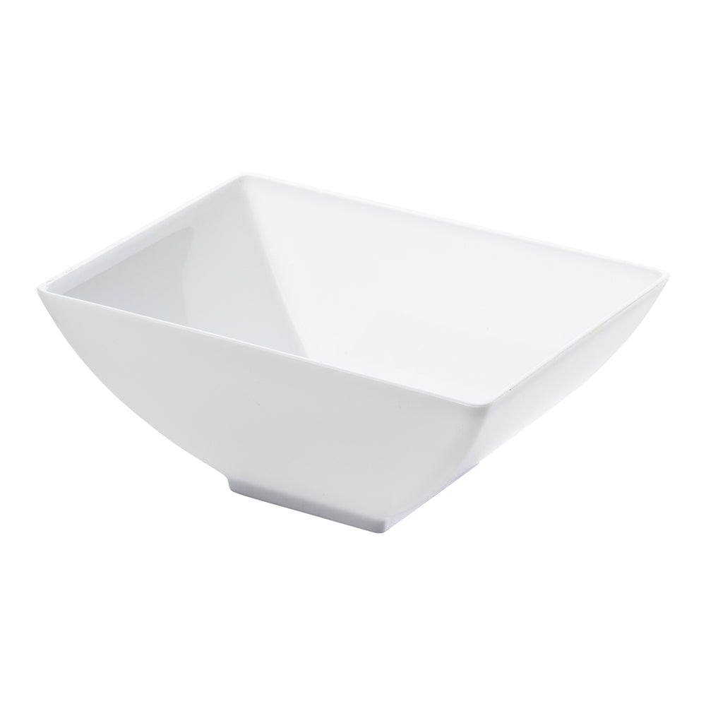 100 3 oz Rectangle White Plastic Small Architetto Bowls and 100 Silver Plastic 4" Mini Forks