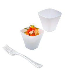 100 4 oz Square White Plastic Bellissima Tasting Cups and 100 Silver Plastic 4