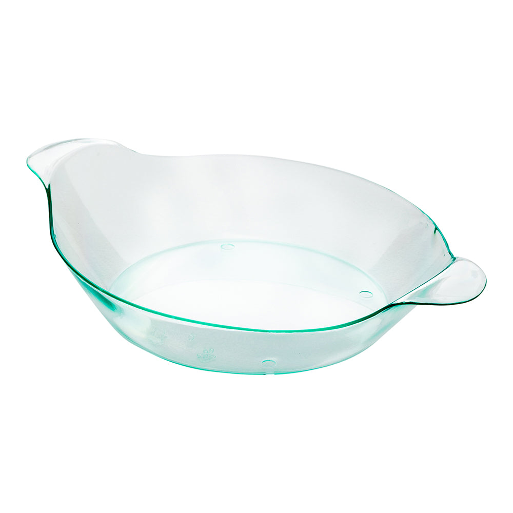 100 Oval Seagreen 3.75" Plastic Mini Handled Plates and 100 Silver Plastic 4" Mini Spoons