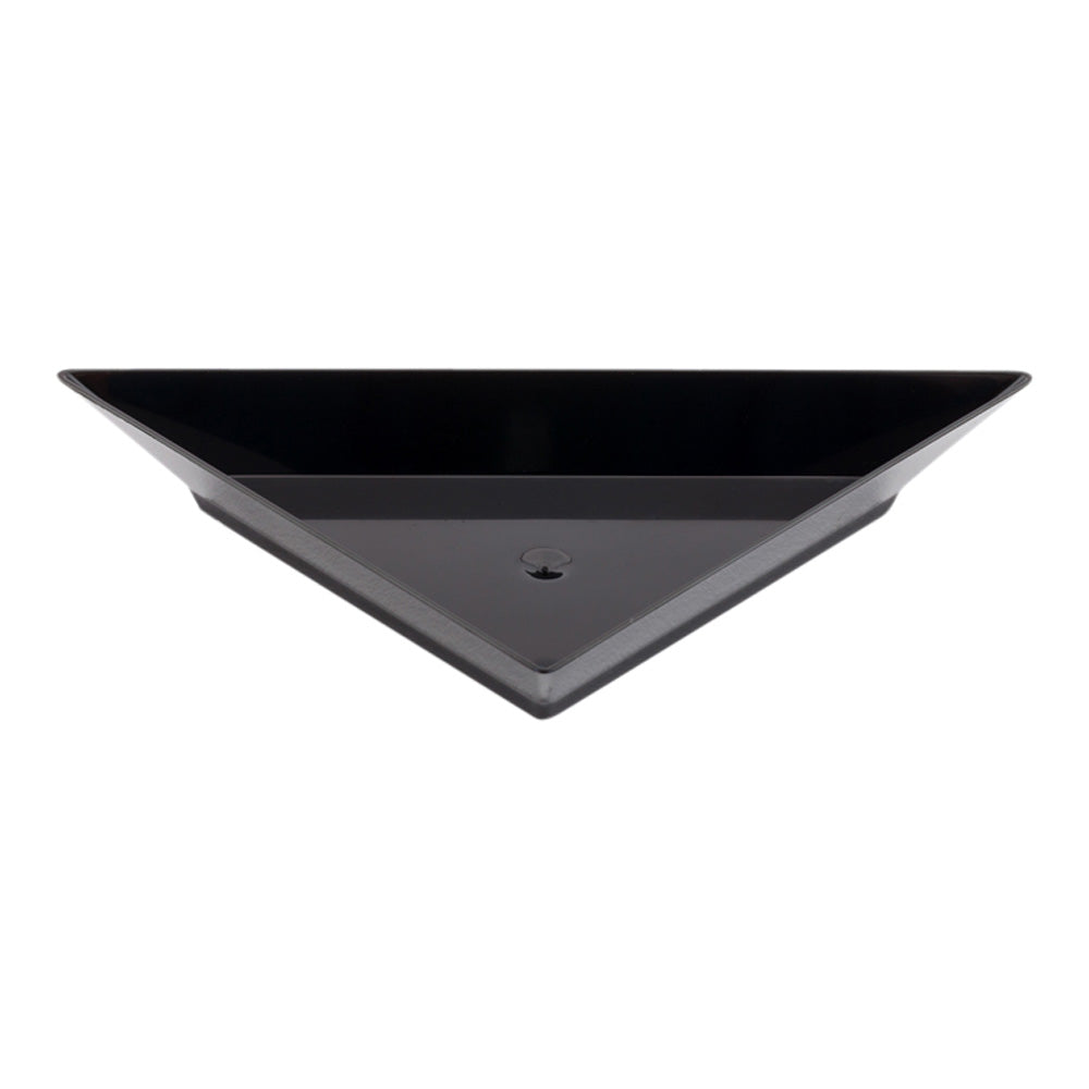 100 Black Plastic 4" Mini Triangolo Appetizer Plates and 100 Silver Plastic 4" Mini Spoons