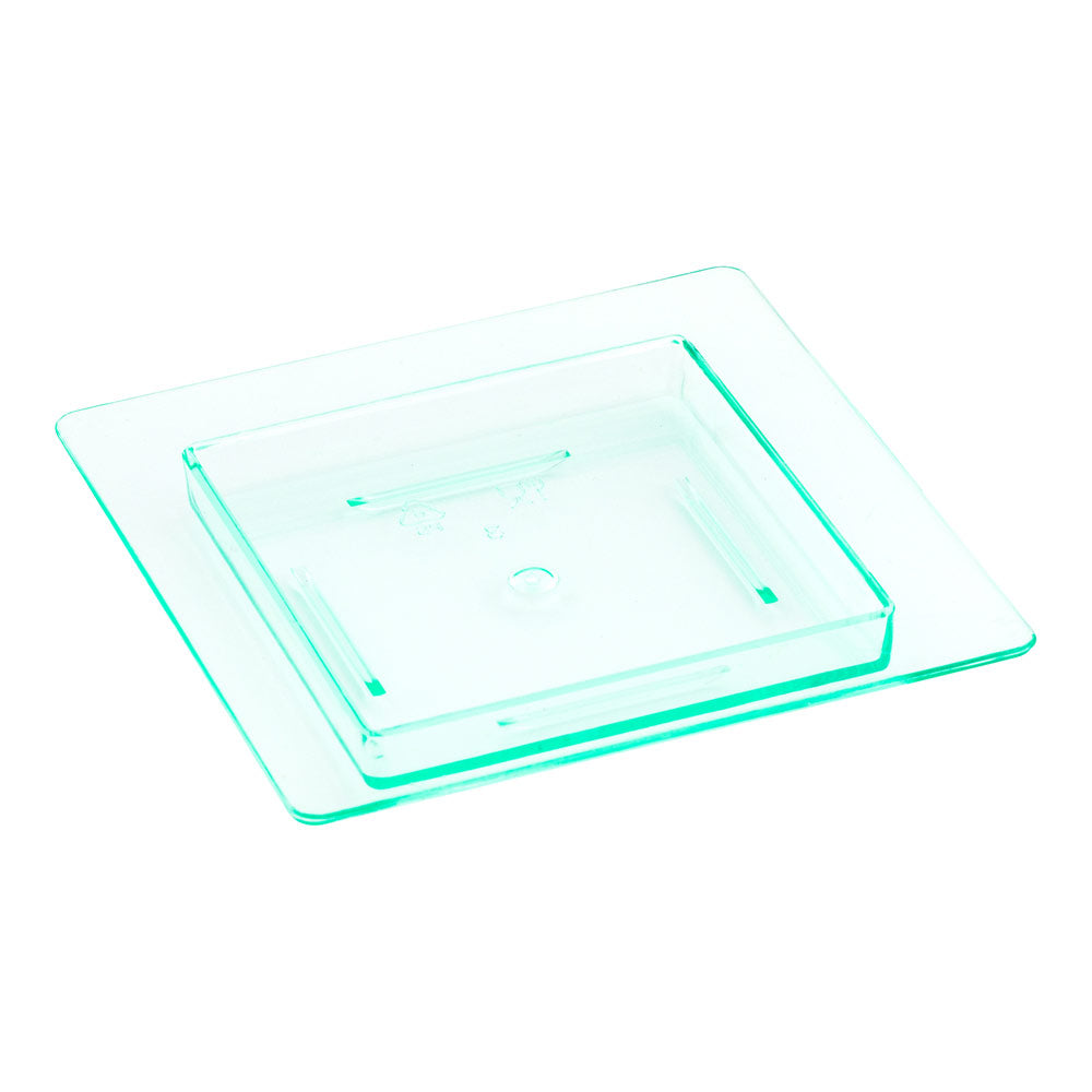 100 Square Seagreen 2.75" Plastic Mini Edge Plates and 100 Silver Plastic 4" Mini Spoons