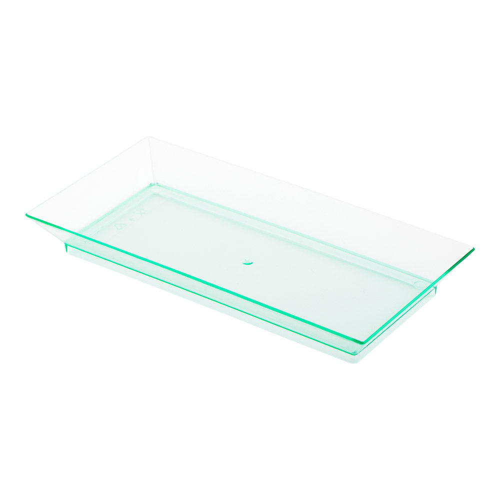 100 Rectangle Seagreen 5" Plastic Plates and 100 Silver Plastic 4" Mini Spoons