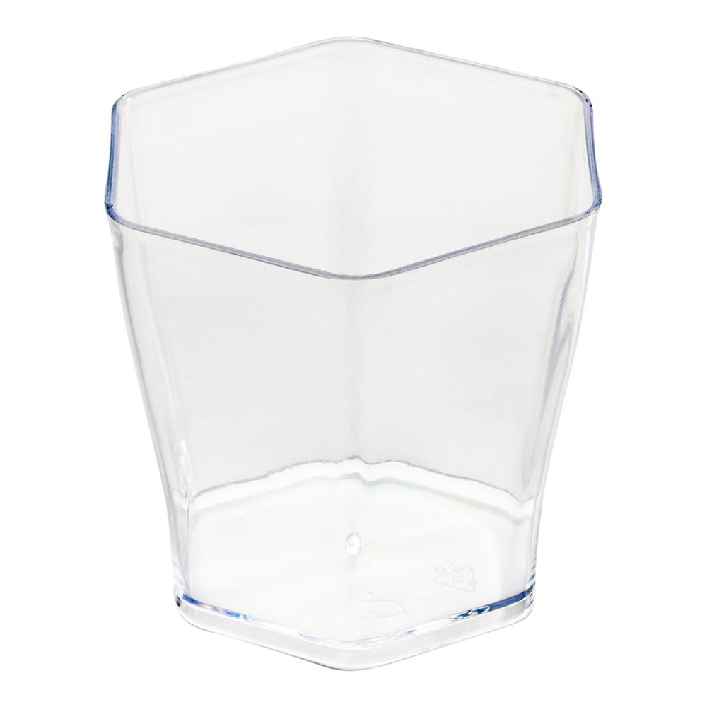 100 2 oz Hexagon Clear Plastic Glass and 100 Silver Plastic 4" Mini Spoons