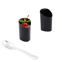 100 3 oz Black Plastic Triangolo Shot Glass and 100 Silver Plastic 4