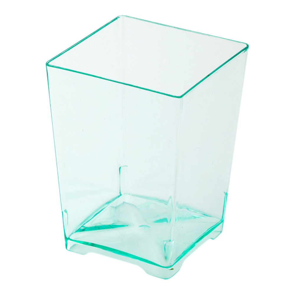 Bundle: 100 4 oz Square Seagreen Plastic Tall Quadrato Cups with 100 Silver Plastic 4" Mini Spoons