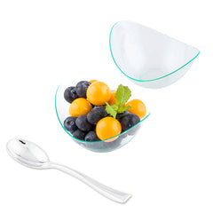 100 2 oz Oval Seagreen Plastic Alato Tasting Dish and 100 Silver Plastic 4