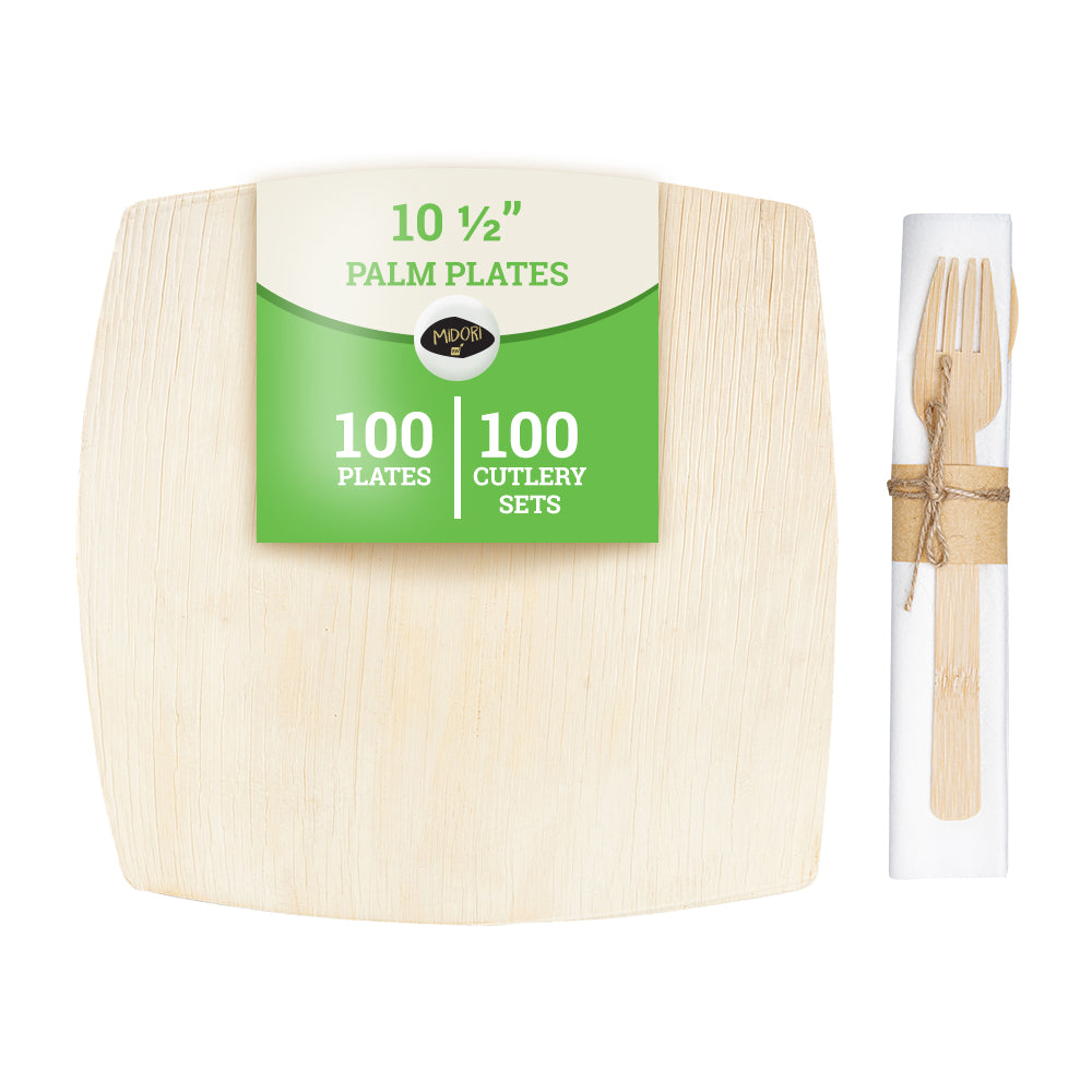 100 Round Natural 2.5" Bamboo Dishes and 100 Natural Bamboo 3.5" Mini Spoons