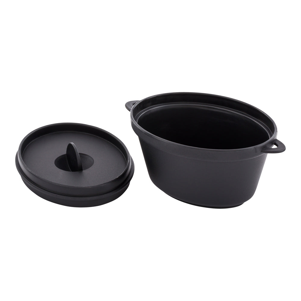 100 3 oz Oval Black Plastic Mini Kettle Dish and 100 Silver Plastic 4" Mini Spoons