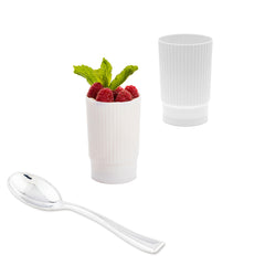 100 4 oz White Plastic Toque Parfait Cups and 100 Silver Plastic 4