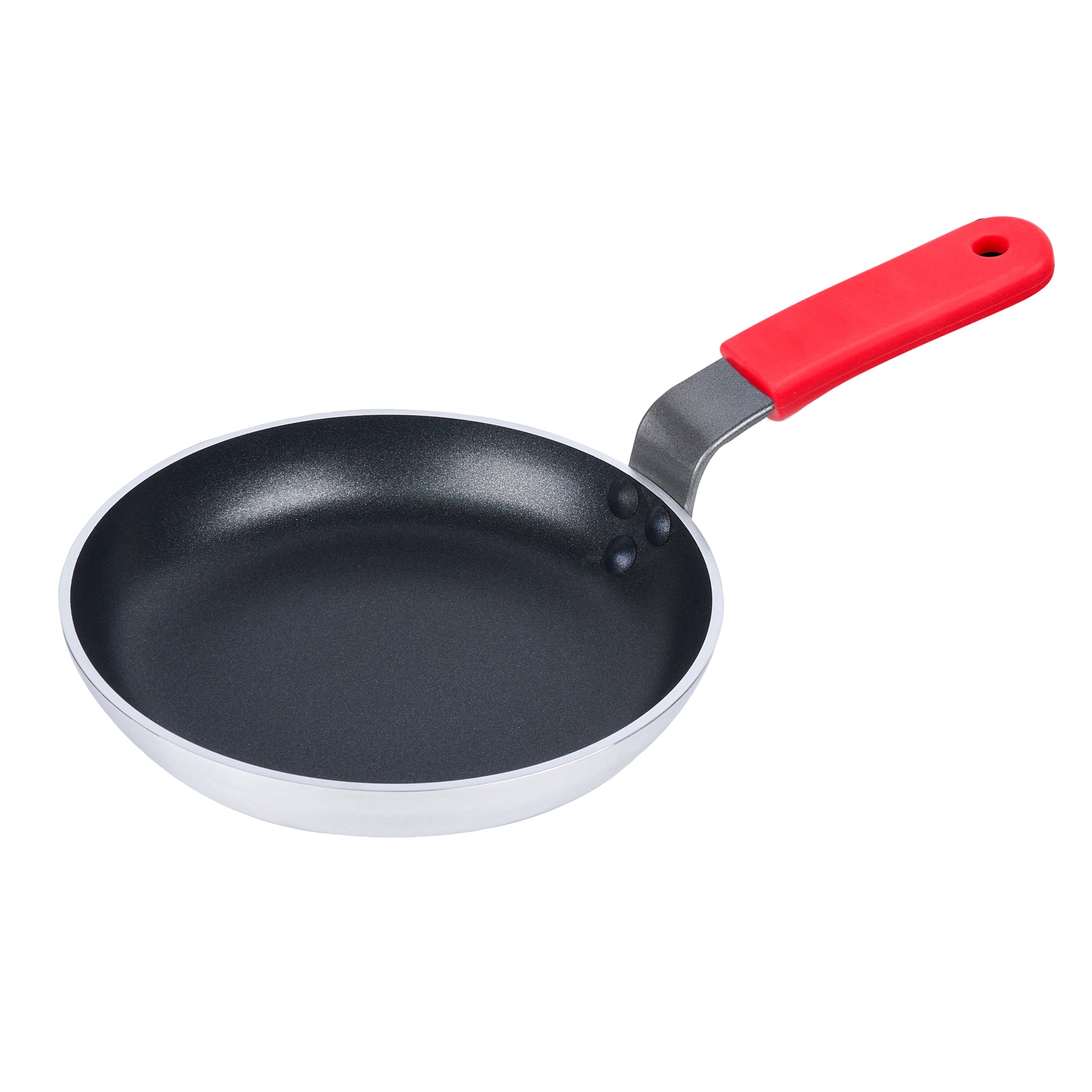 Met Lux 6 Aluminum 8" Induction Ready Fry Pans and 6 Red Silicone Pan Handle Sleeves