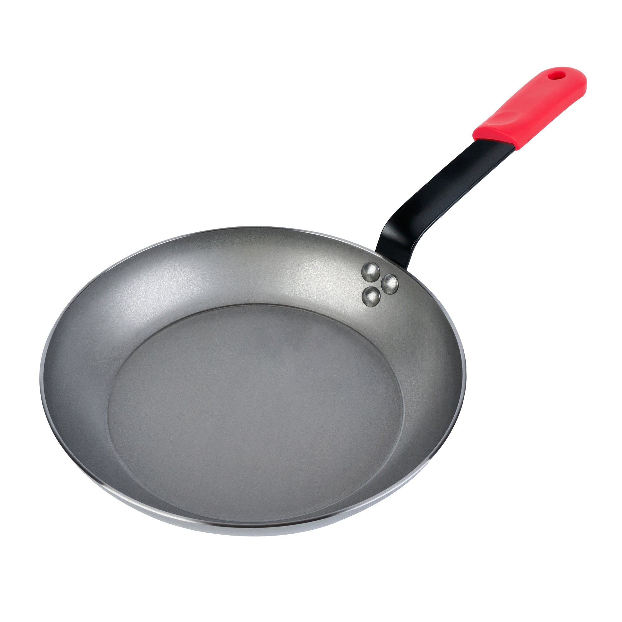 Met Lux 6 Carbon Steel 11" Non-Stick Fry Pans and 6 Red Silicone Pan Handle Sleeves