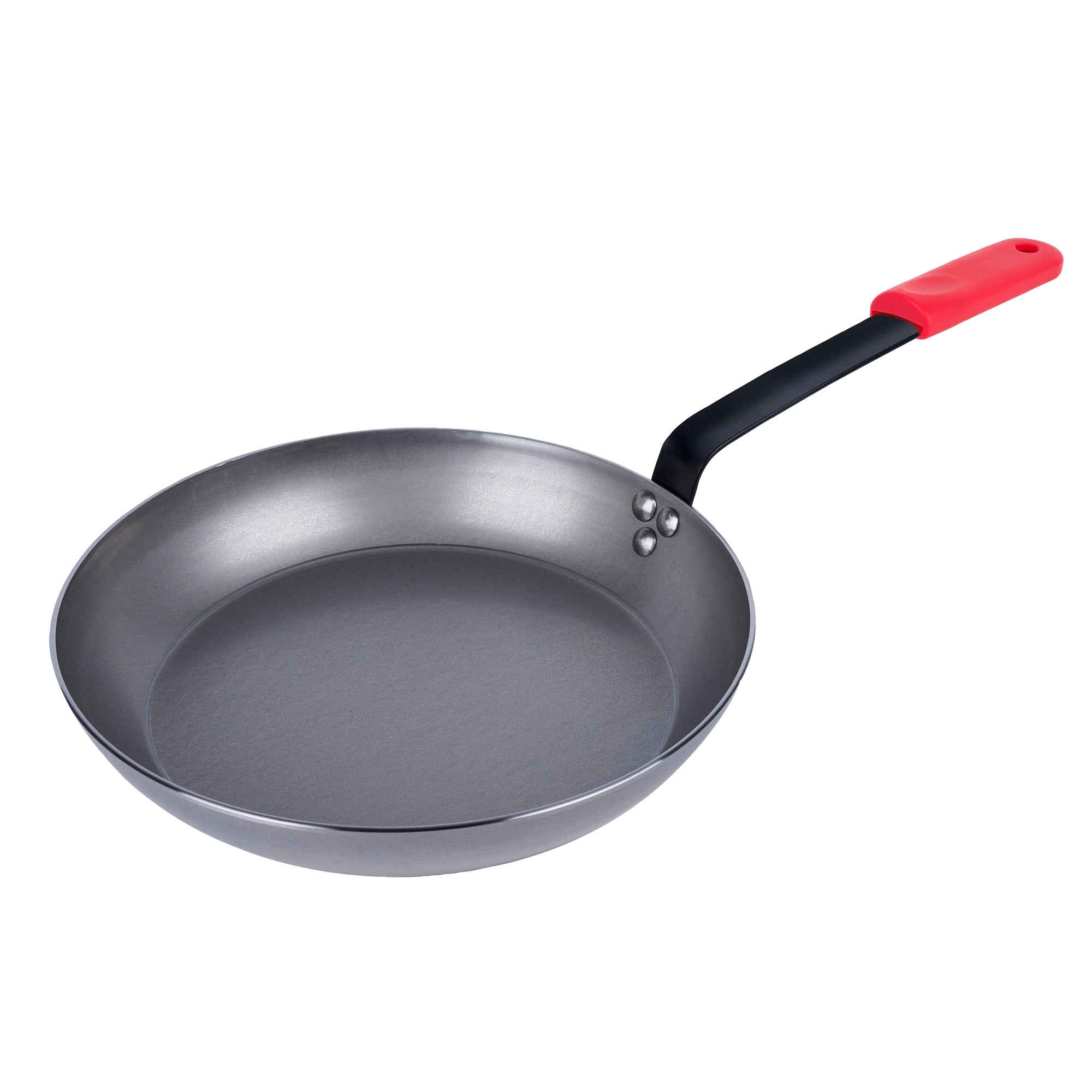 Met Lux 6 Carbon Steel 13" Non-Stick Fry Pans and 6 Red Silicone Pan Handle Sleeves