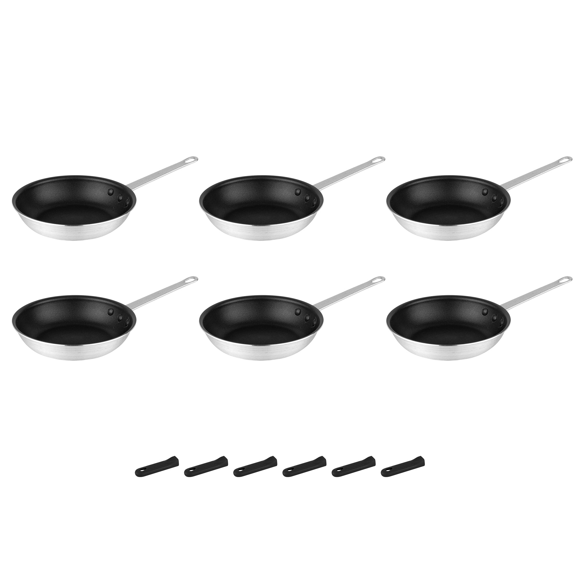 Met Lux 6 Aluminum 9" Non-Stick Fry Pans and 6 Black Silicone Pan Handle Sleeves