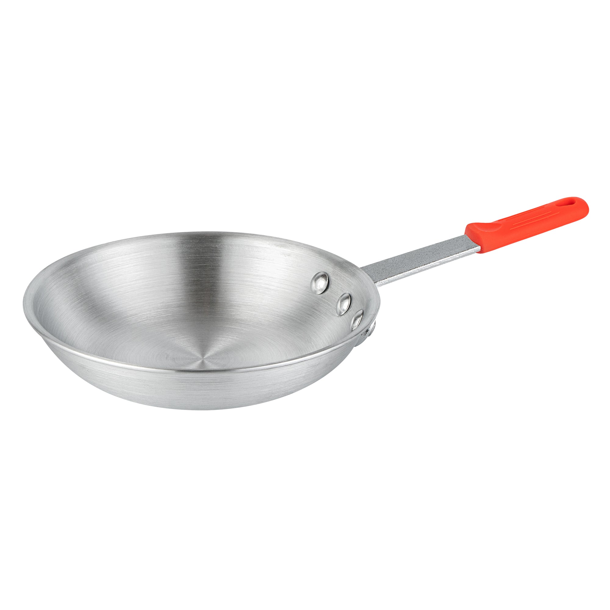 Met Lux 6 Aluminum 8" Fry Pans and 6 Red Silicone Pan Handle Sleeves