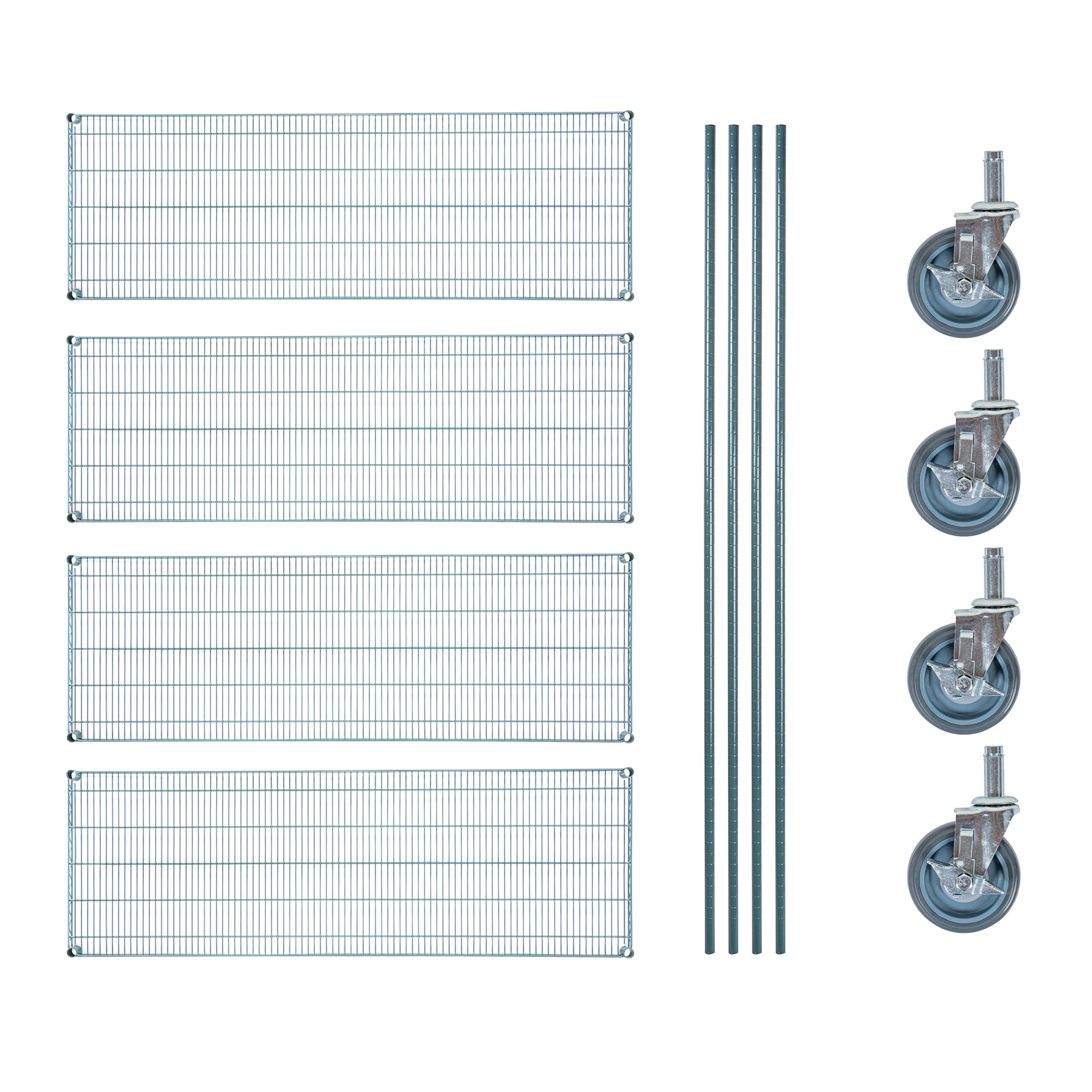 RW Base 4-Tier NSF Green Epoxy Shelving Unit - and 24" x 72" Shelves, 74" Posts and Casters