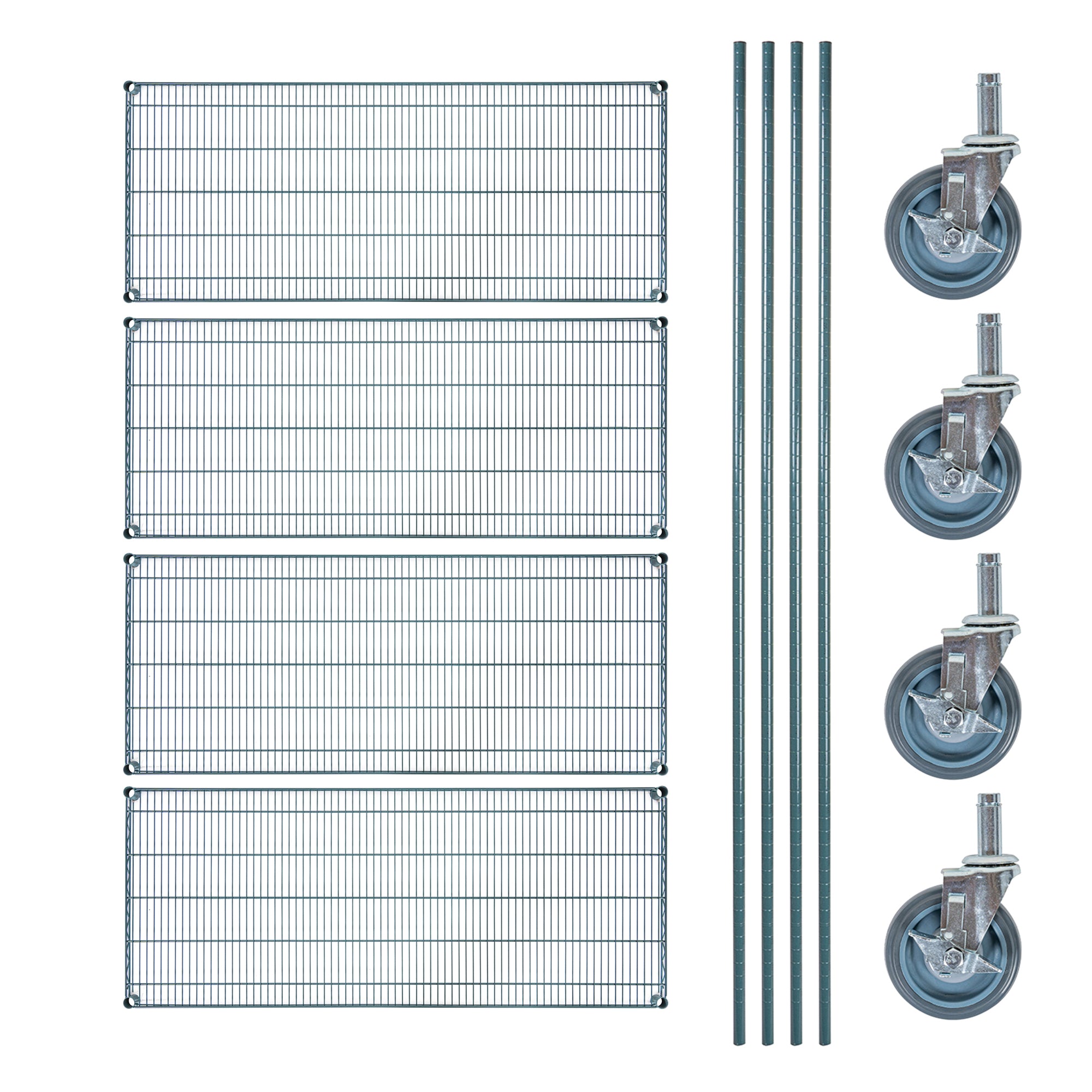 RW Base 4-Tier NSF Green Epoxy Shelving Unit - and 24" x 60" Shelves, 74" Posts and Casters