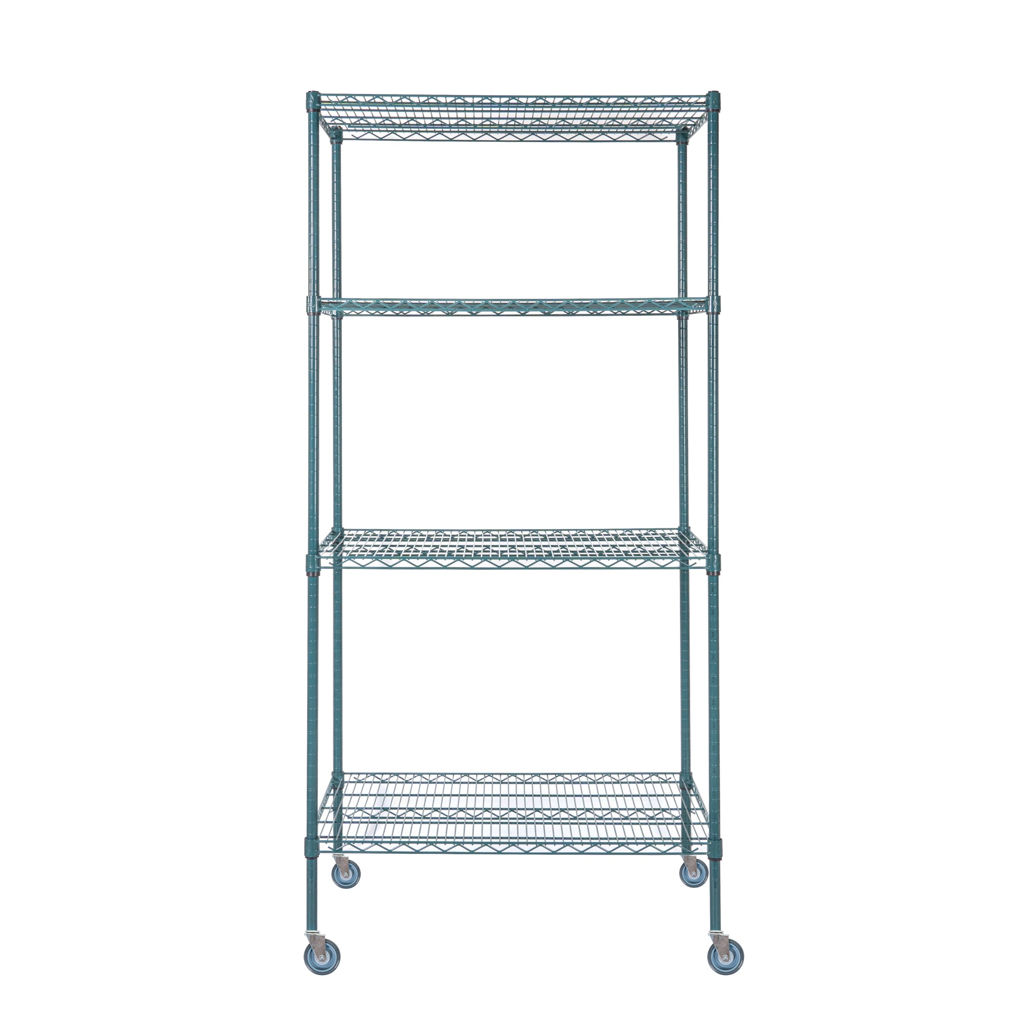 RW Base 4-Tier NSF Green Epoxy Shelving Unit - and 24" x 36" Shelves, 74" Posts and Casters