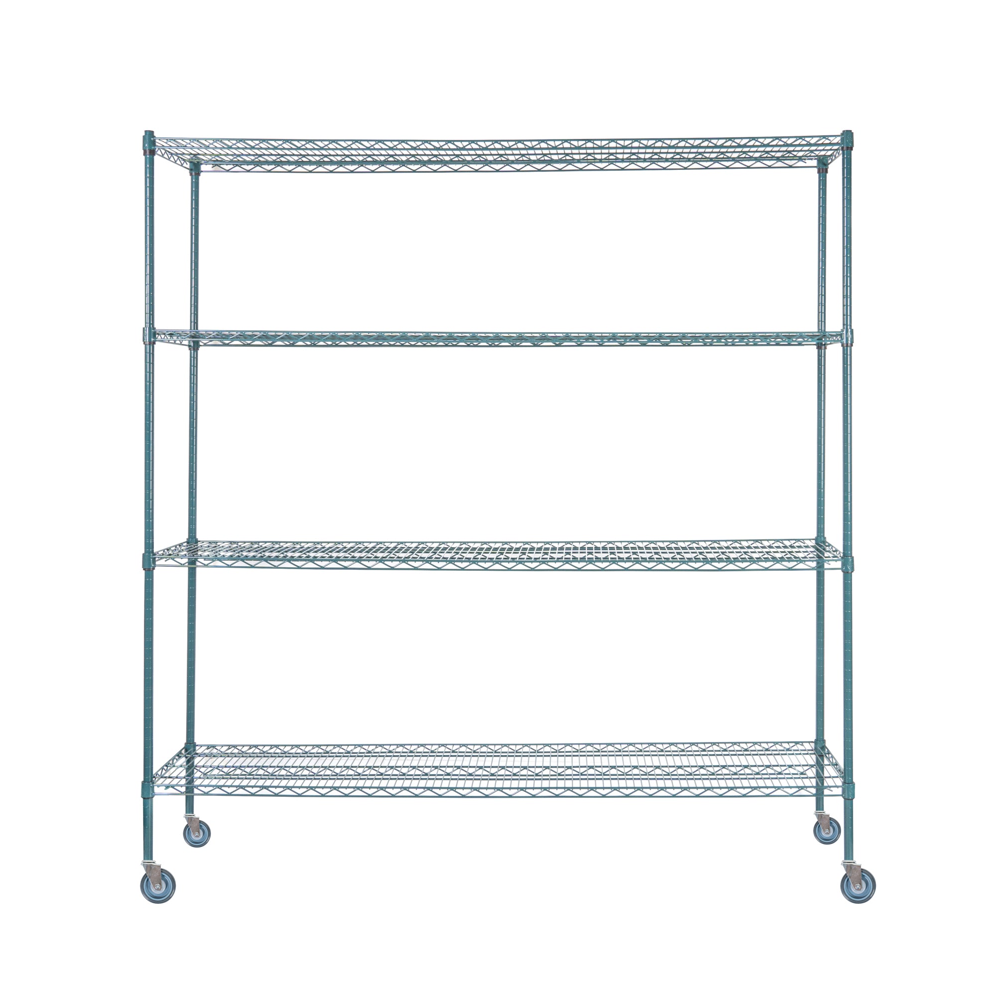 RW Base 4-Tier NSF Green Epoxy Shelving Unit - and 18" x 72" Shelves, 74" Posts and Casters