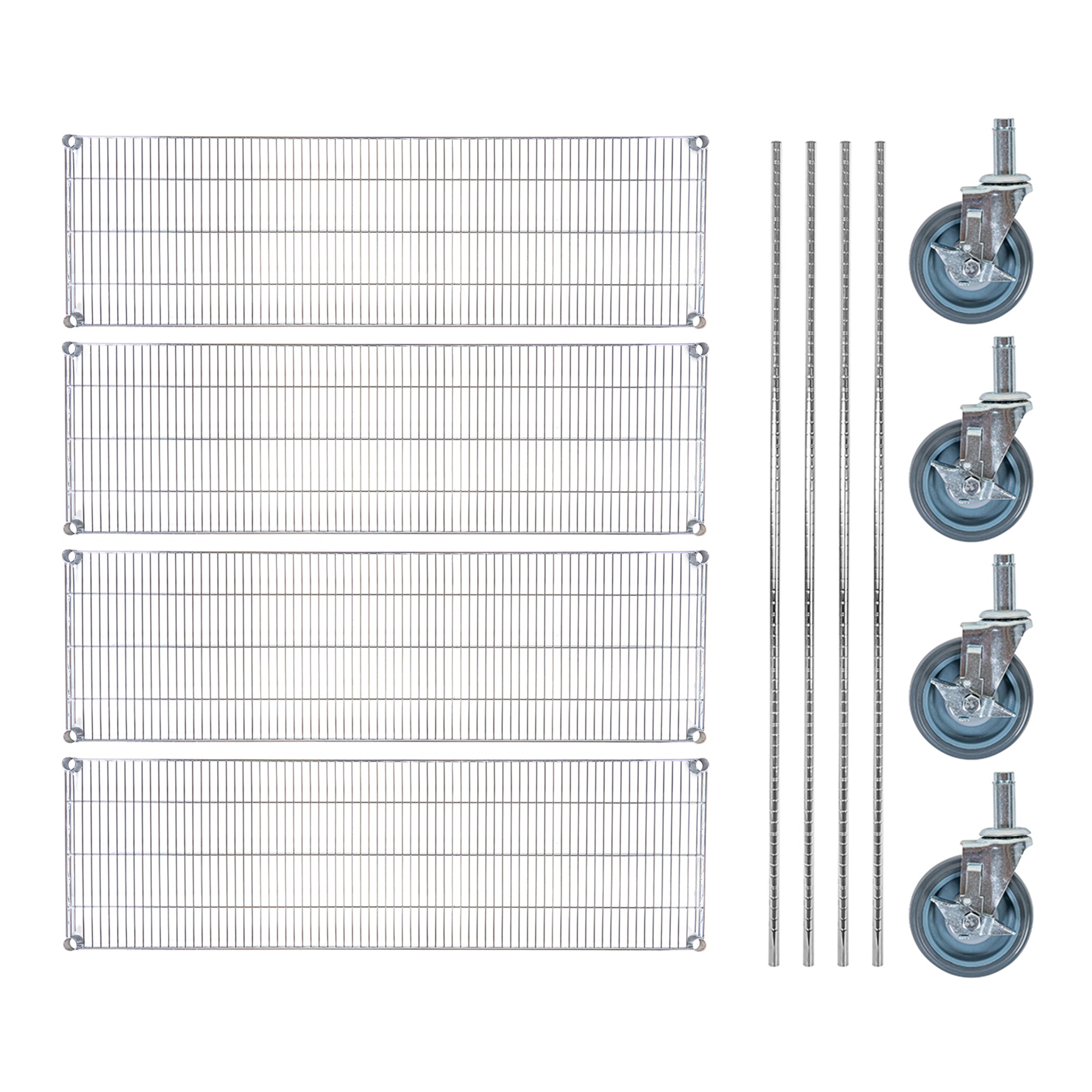 RW Base 4-Tier NSF Chrome Shelving Unit - and 18" x 60" Shelves, 74" Posts and Casters