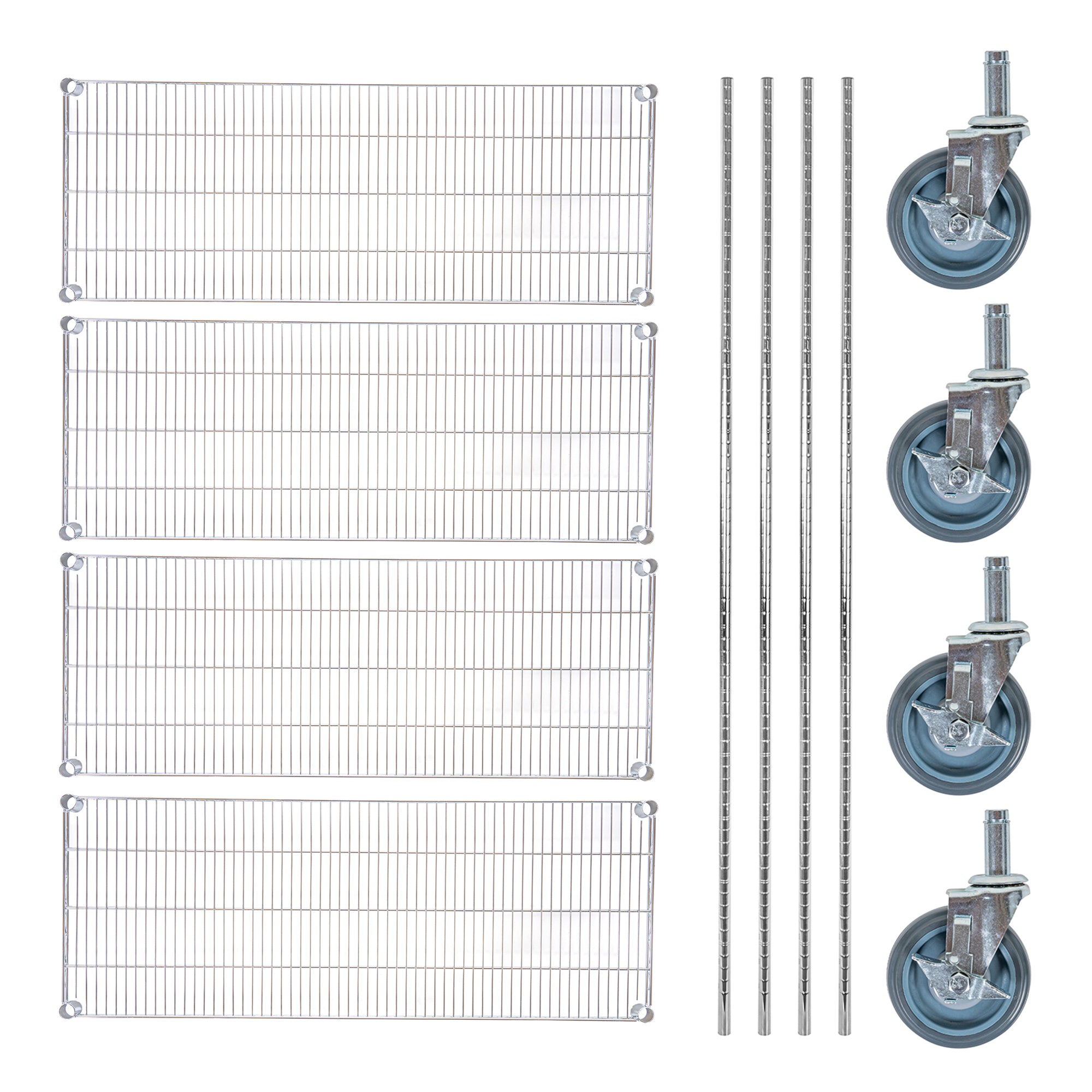 RW Base 4-Tier NSF Chrome Shelving Unit - and 18" x 48" Shelves, 74" Posts and Casters