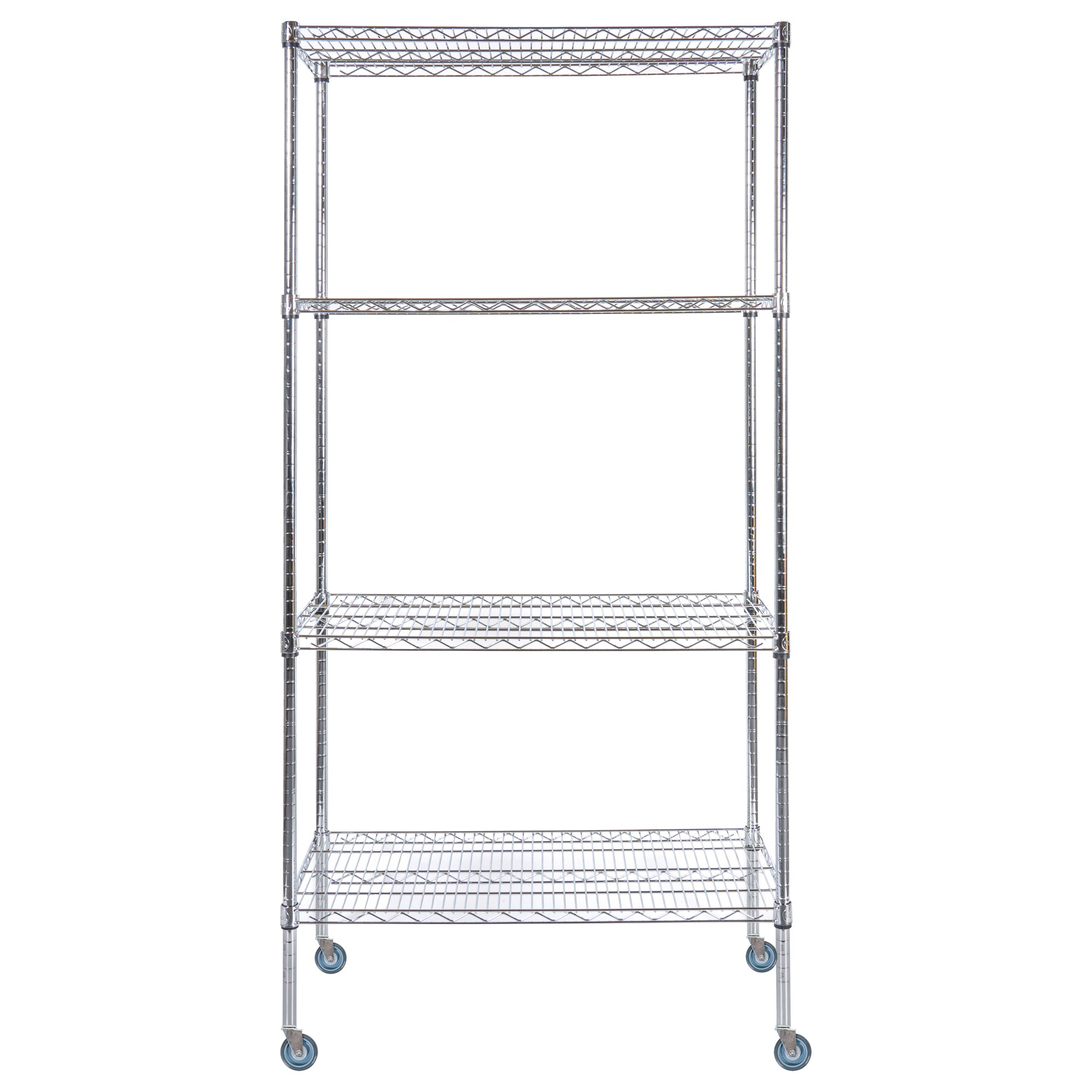 RW Base 4-Tier NSF Chrome Shelving Unit - and 18" x 36" Shelves, 74" Posts and Casters