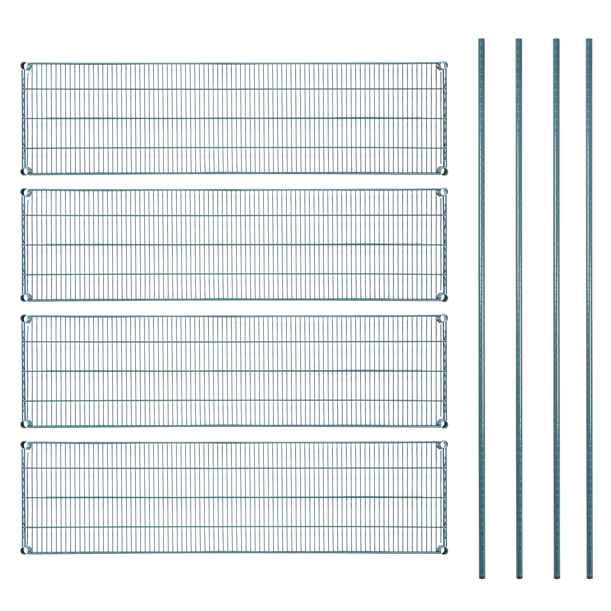 RW Base 4-Tier NSF Green Epoxy Shelving Unit - and 18" x 72" Shelves and 74" Posts