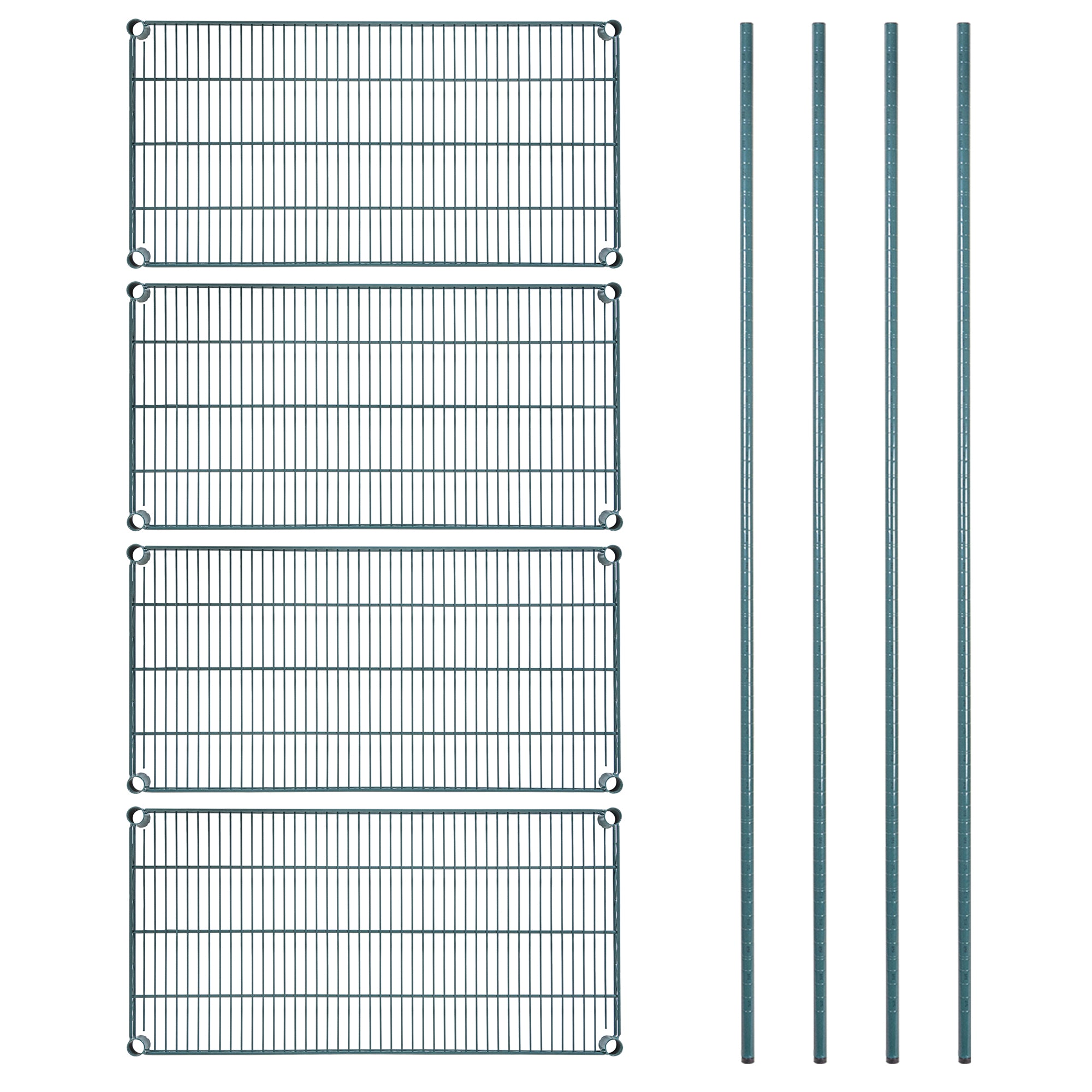 RW Base 4-Tier NSF Green Epoxy Shelving Unit - and 18" x 36" Shelves and 74" Posts