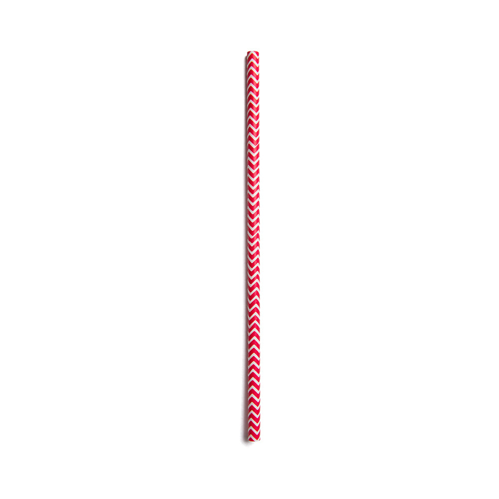 Red Paper Straw - Zig Zags, Biodegradable, 6mm - 7 3/4" - 100 count box