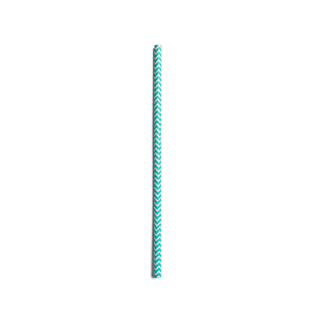 Turquoise Paper Straw - Zig Zags, Biodegradable, 6mm - 7 3/4" - 100 count box