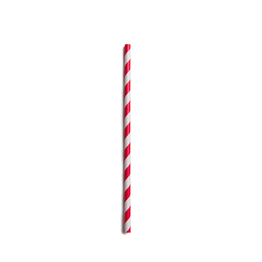 Red Paper Straw - Spirals, Biodegradable, 6mm - 7 3/4" - 100 count box