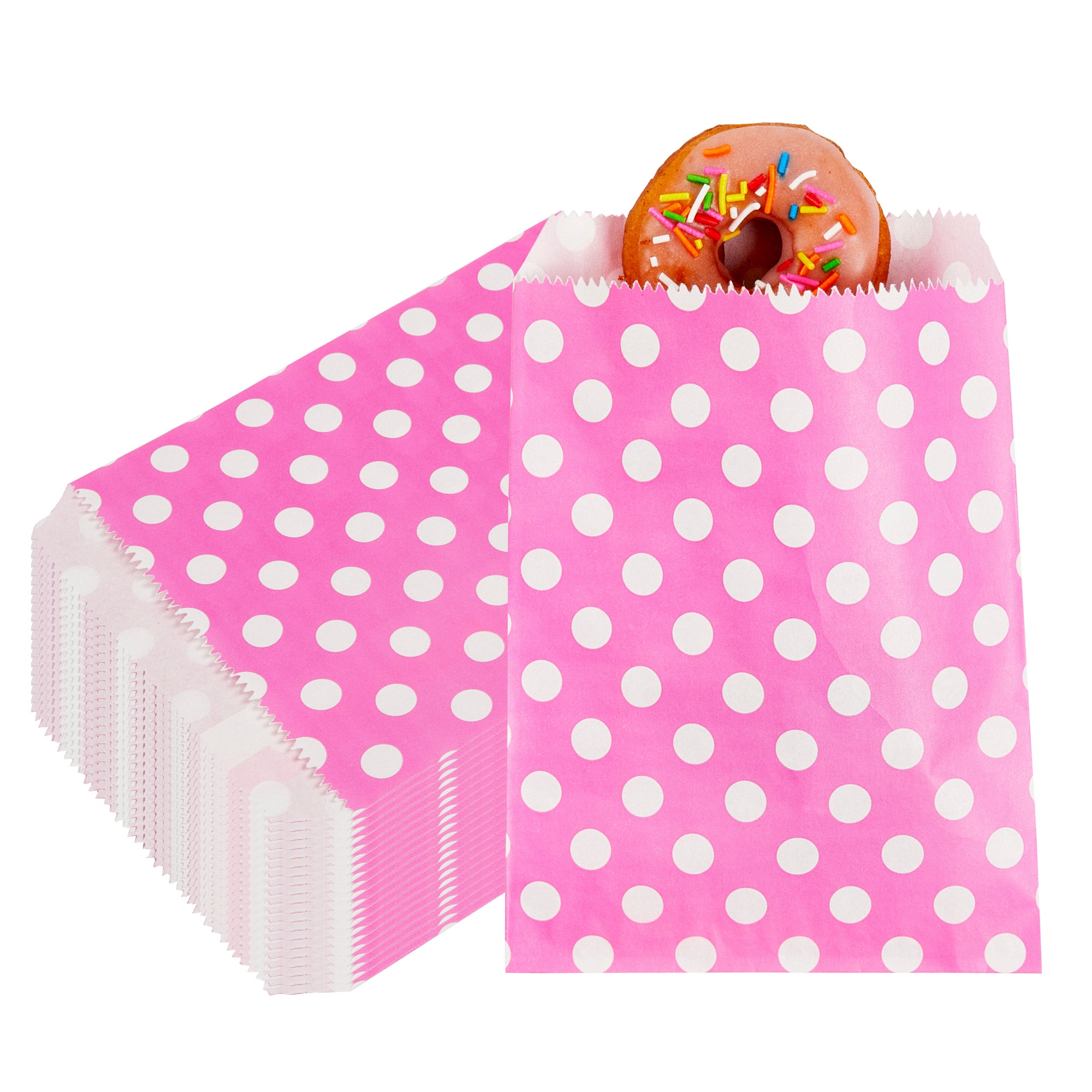 Rectangle Pink Paper Bag - Polka Dots - 7" x 5" - 100 count box