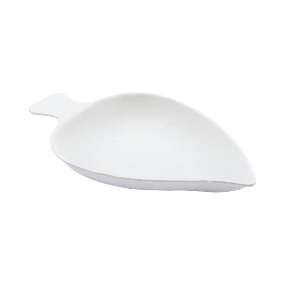 Pulp Tek Leaf White Sugarcane / Bagasse Tasting Dish - 3 3/4" x 2 1/4" - 100 count box