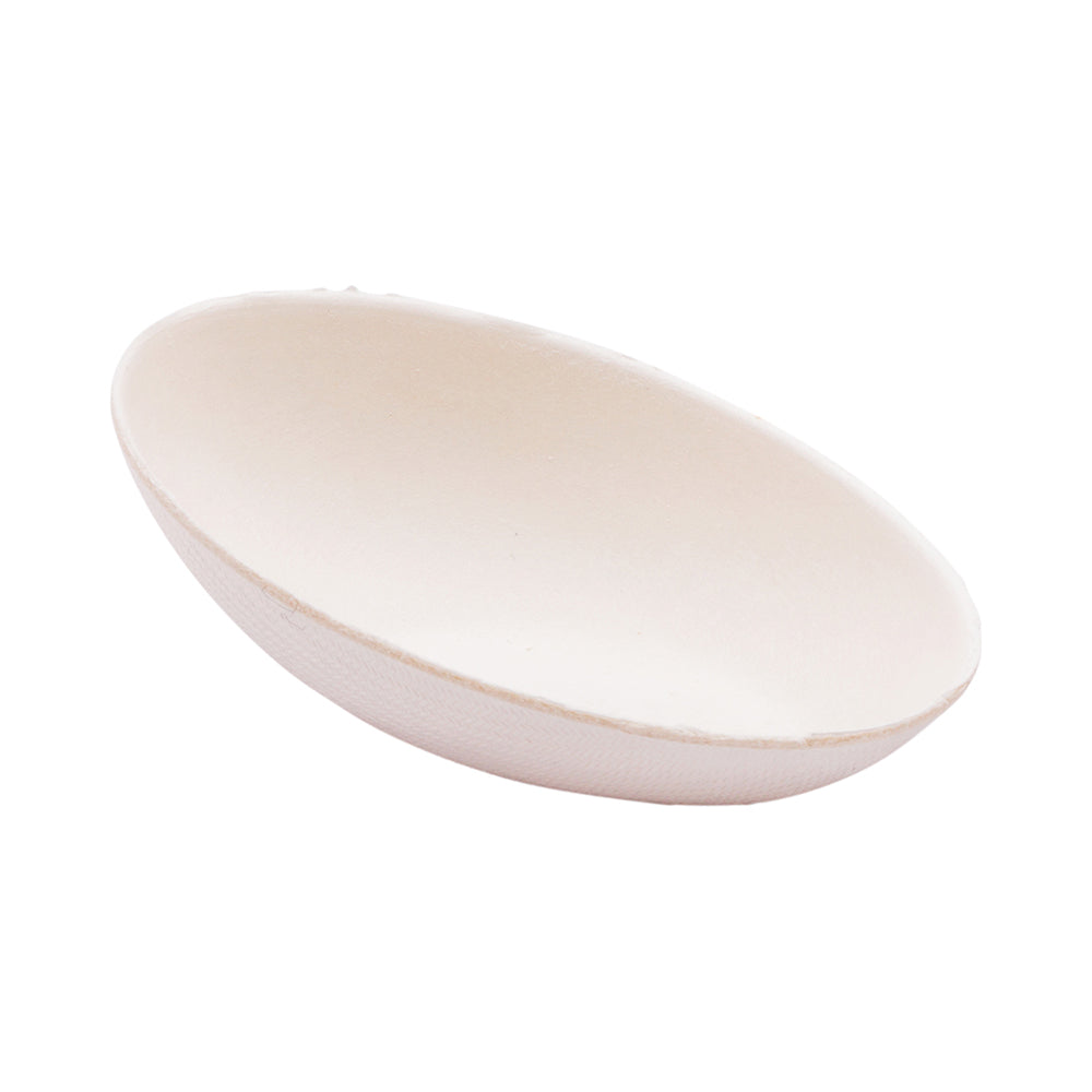 Pulp Tek Egg-Shaped White Sugarcane / Bagasse Tasting Dish - 3 1/4" x 2" x 1" - 100 count box