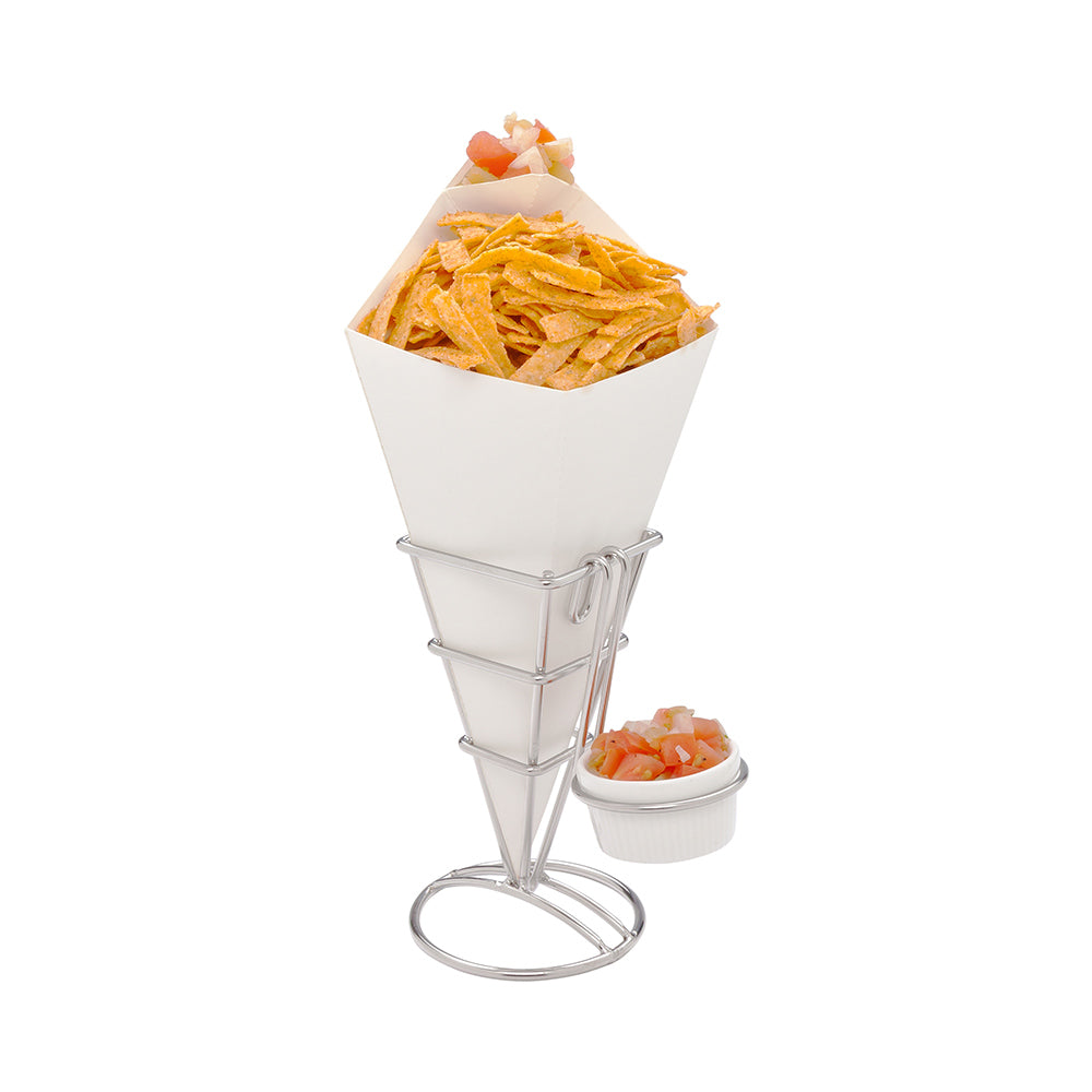 Cone Tek White Paper Food Cone - with Dipping Pocket - 9 1/2" x 5 1/2" - 100 count box