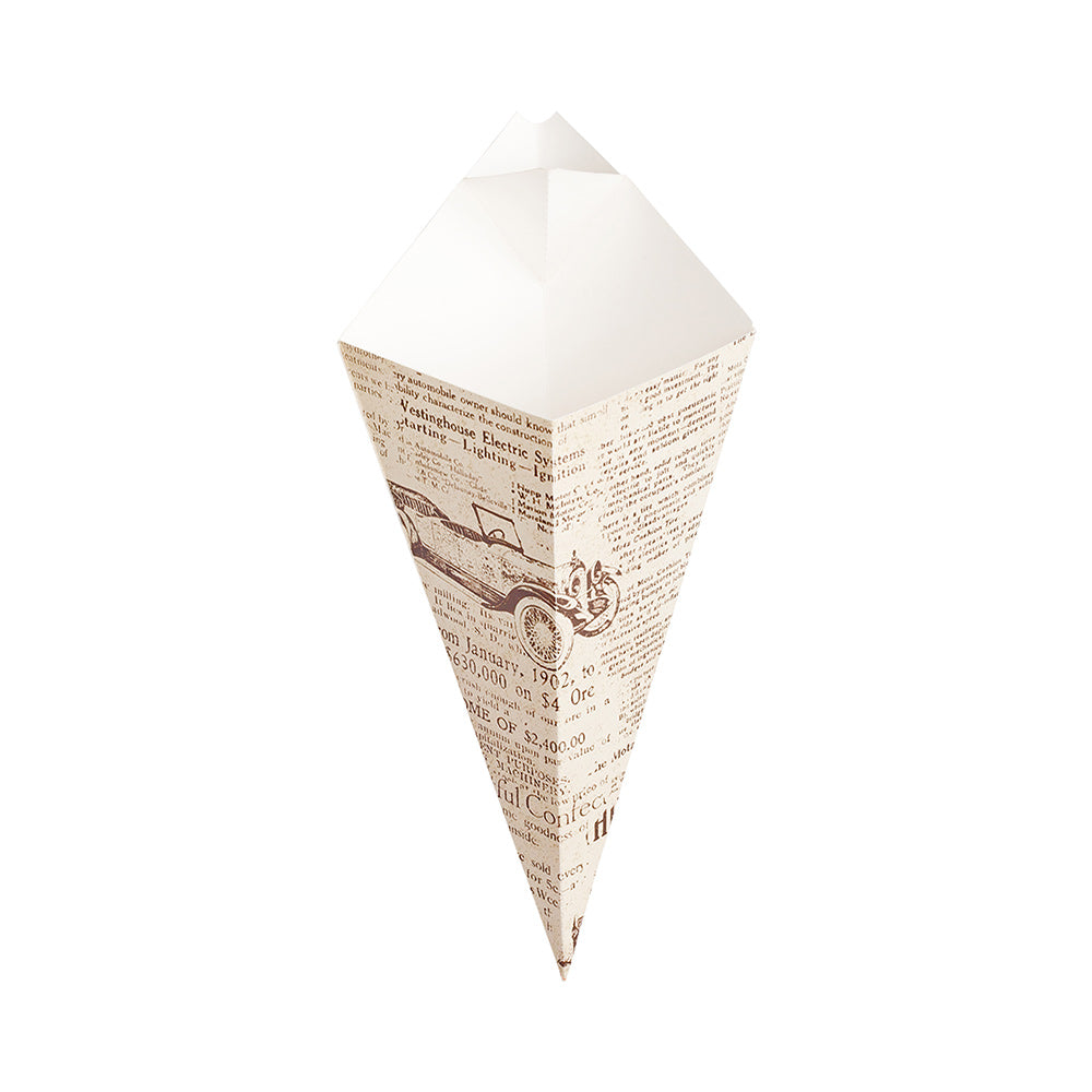 Cone Tek Newsprint Paper Food Cone - with Dipping Pocket - 9 1/2" x 5 1/2" - 100 count box