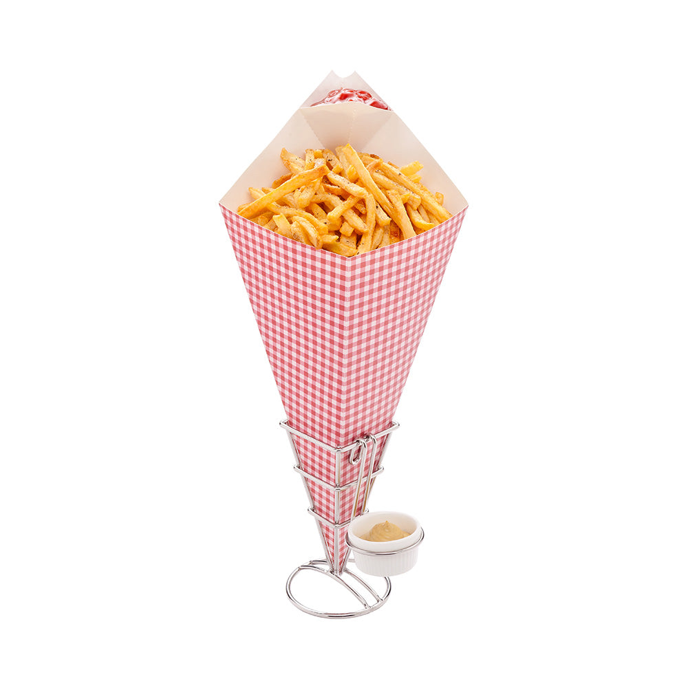 Cone Tek Picnic Print Paper Food Cone - with Dipping Pocket - 9 1/2" x 5 1/2" - 100 count box