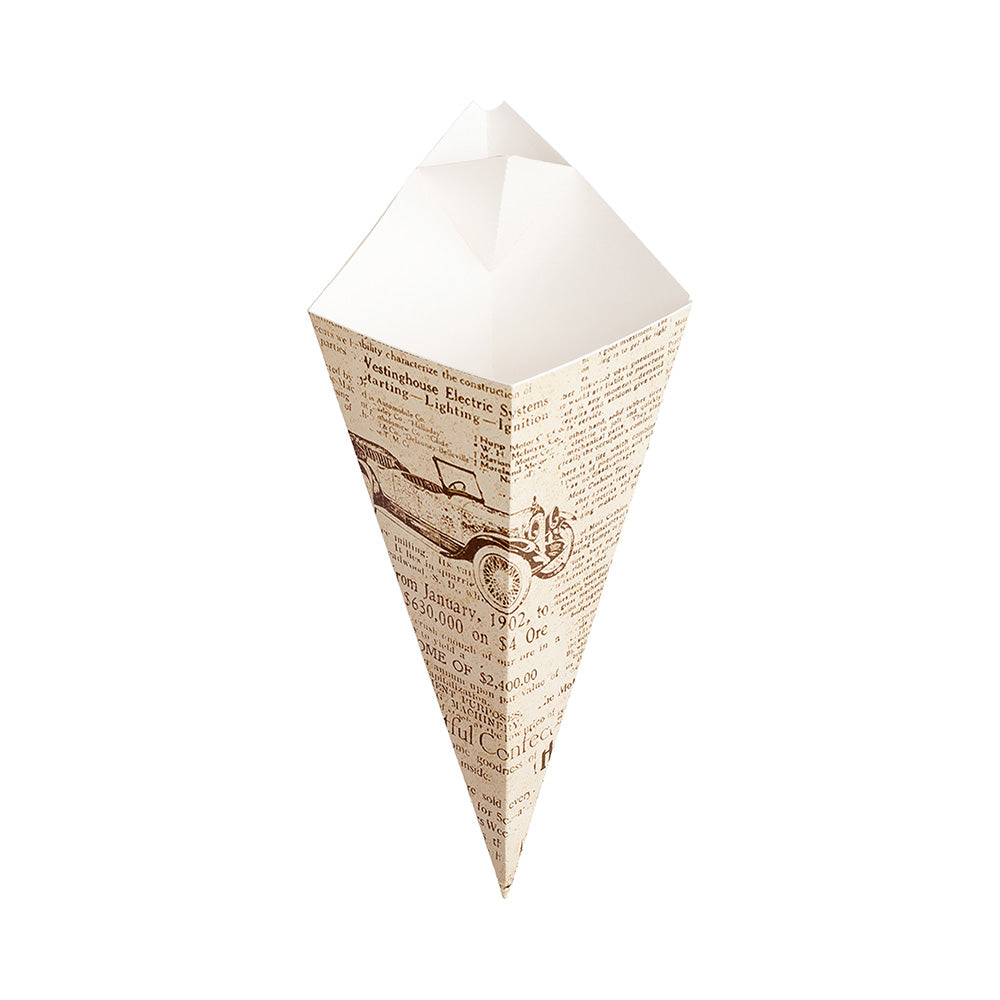 Cone Tek Newsprint Paper Food Cone - with Dipping Pocket - 11" x 6 1/2" - 100 count box