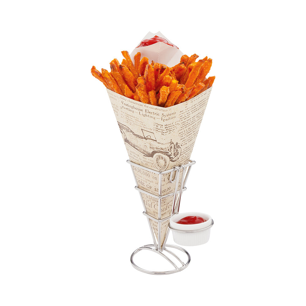 Cone Tek Newsprint Paper Food Cone - with Dipping Pocket - 11" x 6 1/2" - 100 count box