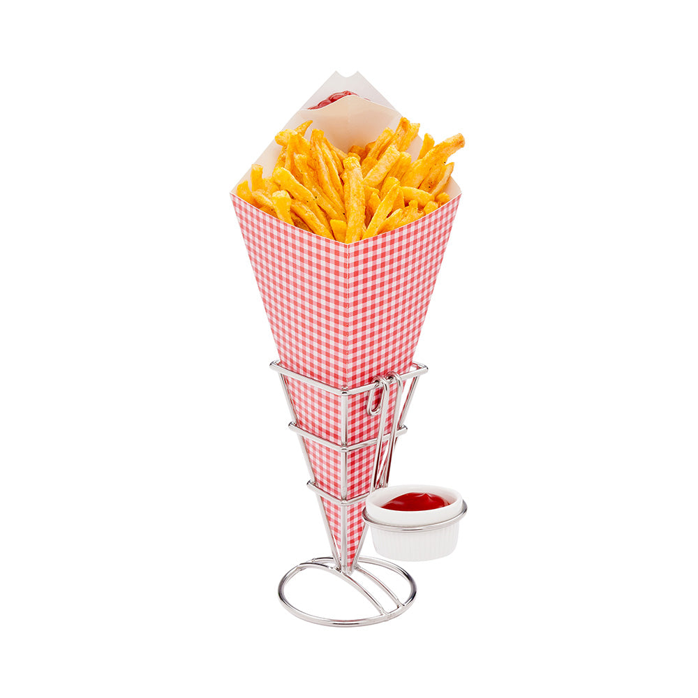 Cone Tek Picnic Print Paper Food Cone - with Dipping Pocket - 15" x 9" - 100 count box