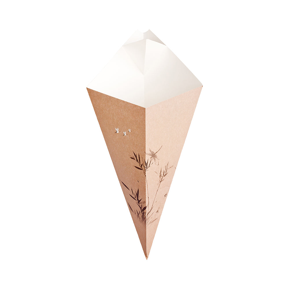 Cone Tek Bamboo Print Paper Food Cone - with Dipping Pocket - 15" x 9" - 100 count box